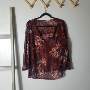 VALERIE STEVENS WOMEN'S FLORAL LACY BLOUSE SIZE XL